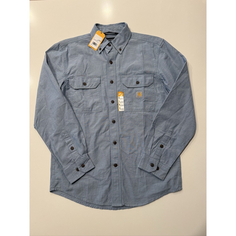 Carhartt Loose Fit Midweight Chambray Long-Sleeve Shirt Mens S Blue 104368-CBL
